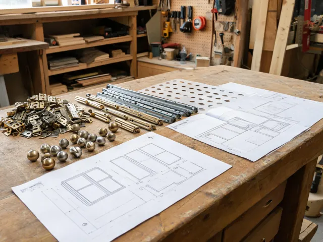 Millwork cabinet hardware bench